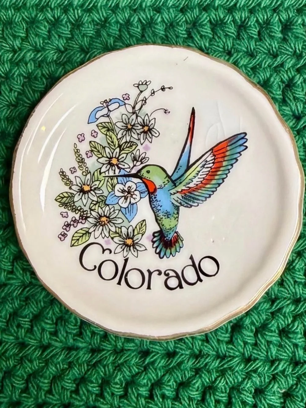 Colorado Hummingbird Decorative Plate with Floral Design
